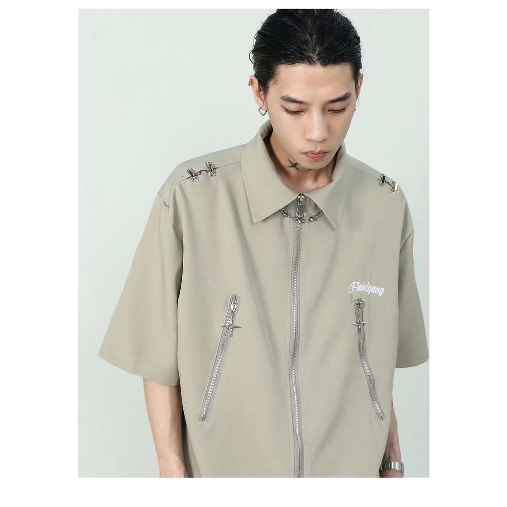 Áo Sơ Mi Ngắn Tay Có Khóa Kéo Thời Trang Hip Hop Dành Cho Nam