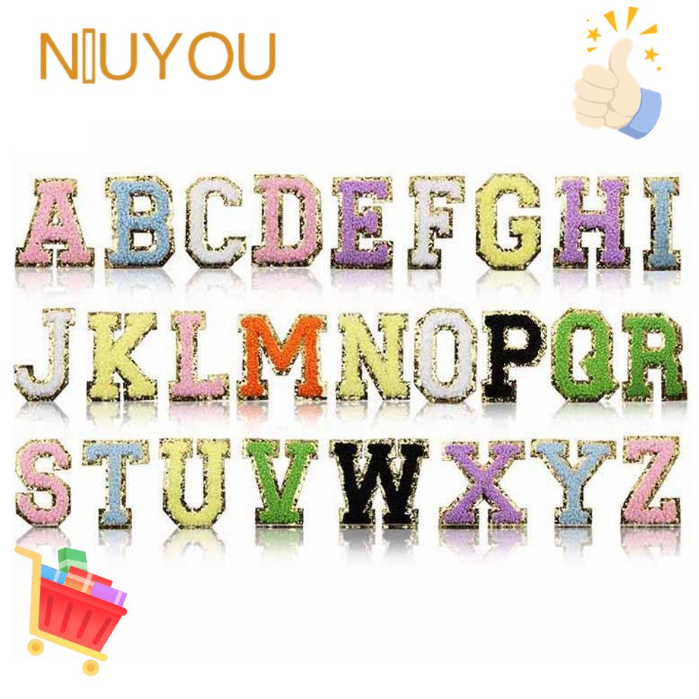 NIUYOU Miếng Dán Trang Trí Vải Chenille DIY In Chữ Nhiều Màu