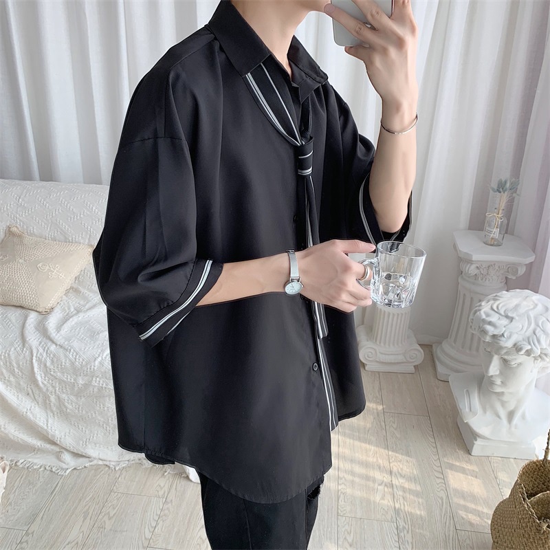 Áo Sơ Mi Tay Lửng Dáng Rộng Thời Trang Mùa Hè Hàn Quốc Dành Cho Nam