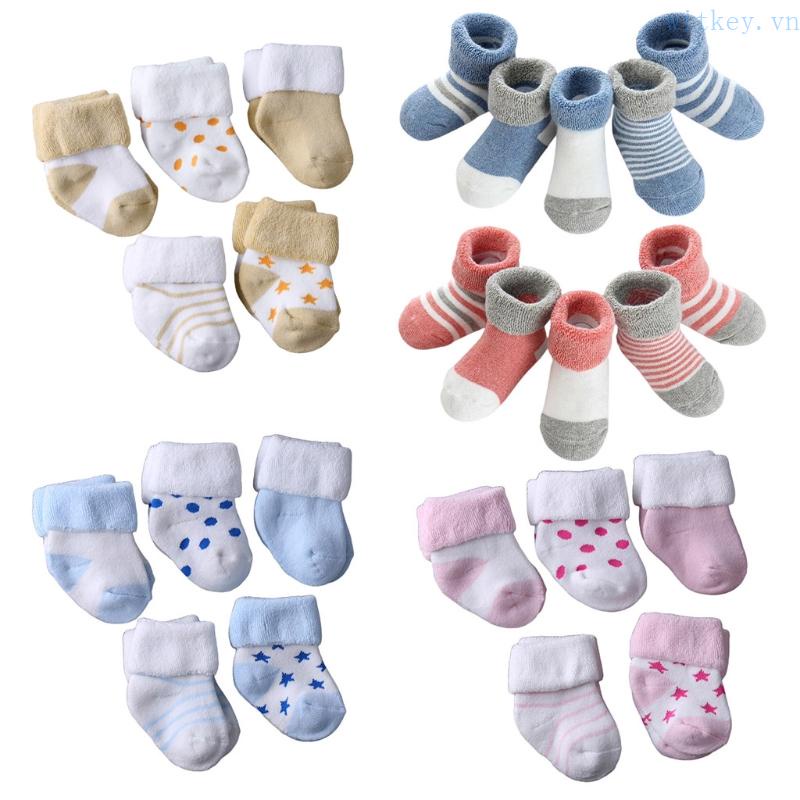 Set 5 Đôi Vớ Cotton Dày Giữ Ấm Dành Cho Bé Sơ Sinh