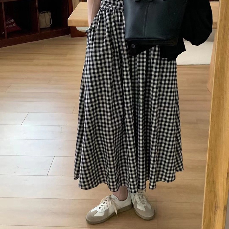 Đầm Dài Dáng Chữ A Họa Tiết Sọc Caro Màu Sắc Tương Phản Phong Cách Cổ Điển Thời Trang 2023 Cho Nữ