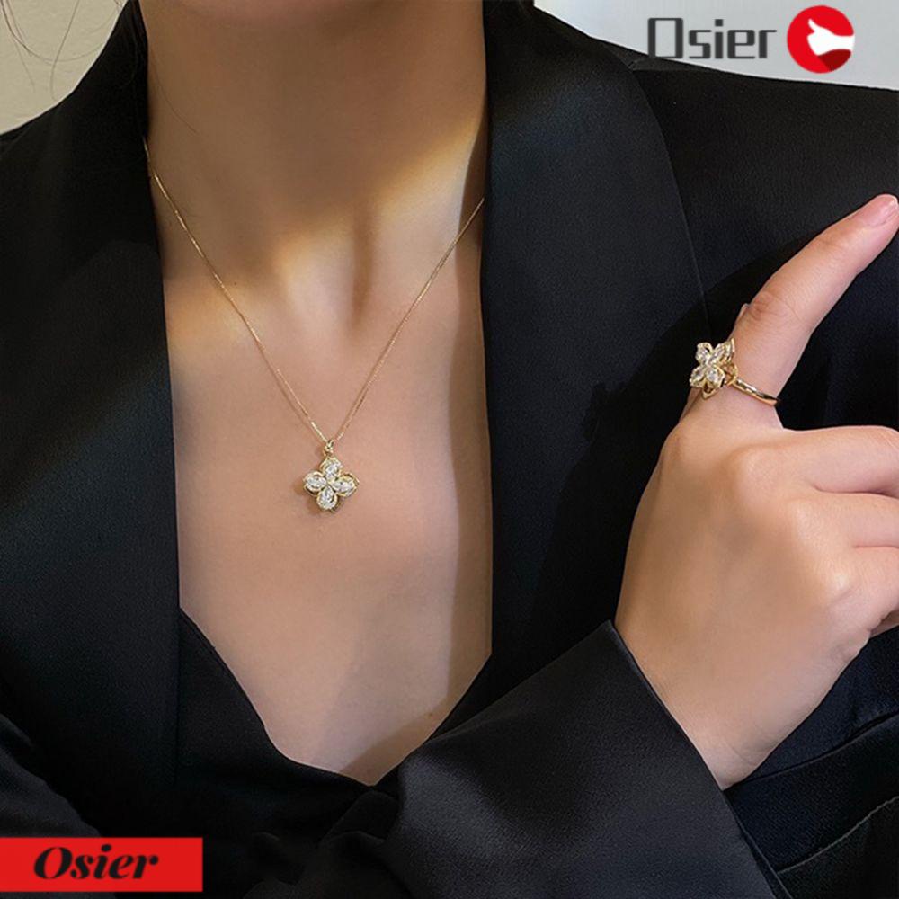 Osier1 Bộ Dây Chuyền Trang Sức Đám Cưới Kim Xoay S925 Tinh Tế Hình Cỏ Bốn Lá