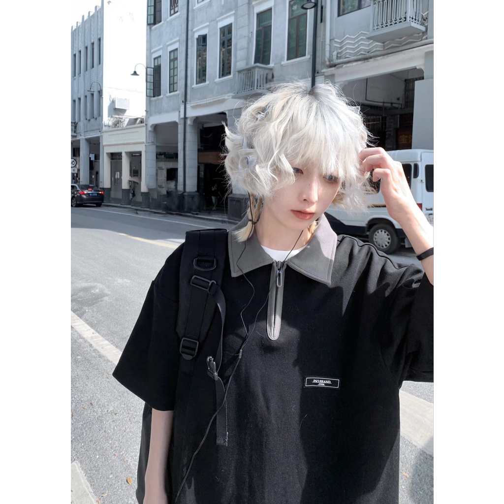 Áo Thun Polo Tay Ngắn Có Khóa Kéo Phong Cách Đường Phố Nhật Bản Thời Trang Mùa Hè Cho Nam