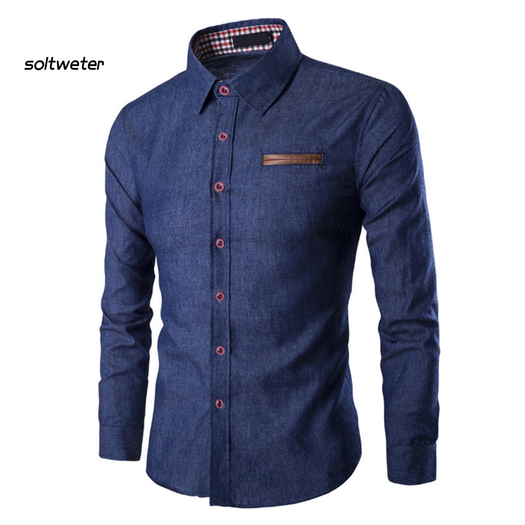 Áo Sơ Mi Denim Tay Dài Màu Sắc Đơn Giản Thoáng Khí Thời Trang Công Sở Cho Nam