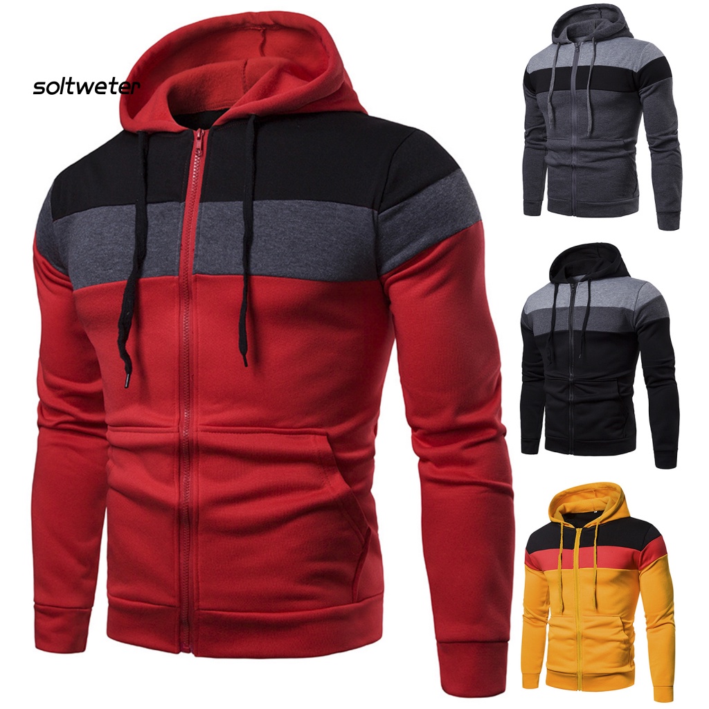 St Áo Khoác Hoodie Mùa Đông Chắp Vá Màu Sắc Tương Phản Tay Dài Có Khóa Kéo Mặc