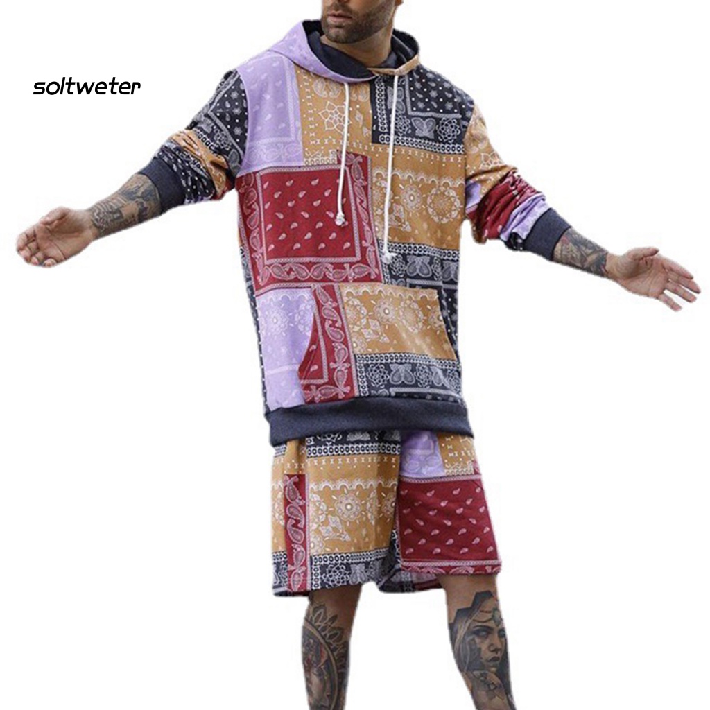 Bộ Áo Hoodie Tay Dài In Họa Tiết Phong Cách Bohemian Kèm Quần Short Lưng Thun Thời Trang Mùa Thu Cho Nữ