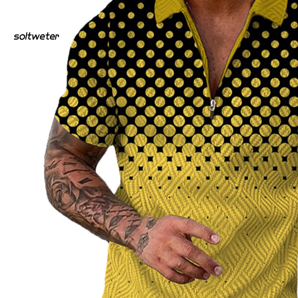 1 Bộ Đồ Thể Thao Đi Biển Mùa Hè Gồm Áo Cổ Bẻ In Họa Tiết Kỹ Thuật Số + Quần Short Có Túi Cho Nam