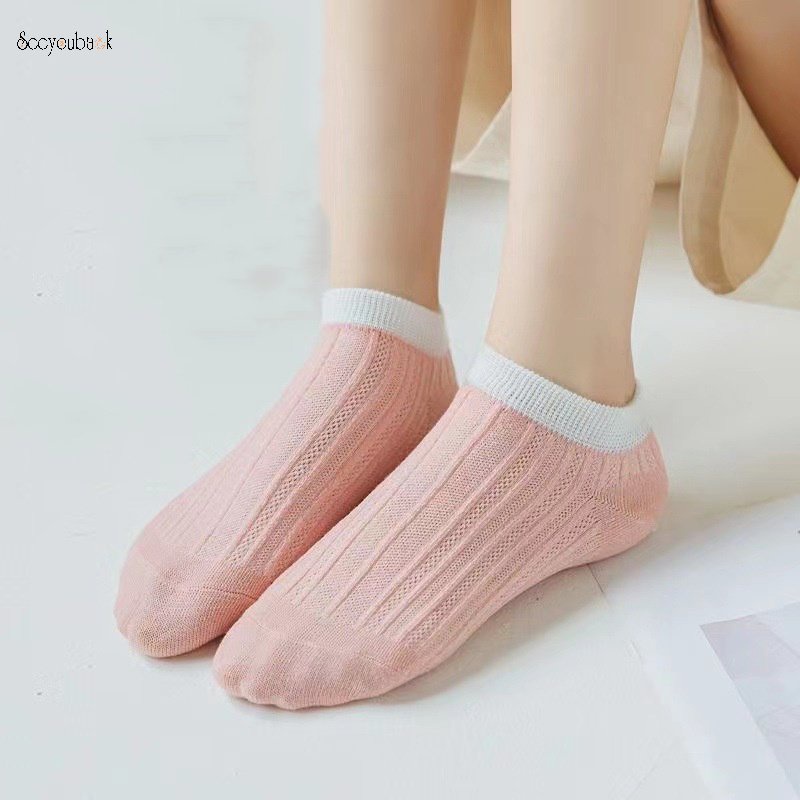 Vớ Cotton Cổ Thấp Siêu Mỏng Thoáng Khí Mềm Mại Chống Trượt Họa Tiết Kẻ Sọc Màu Kẹo Đơn Giản Thời Trang Mùa Hè Cho Nữ