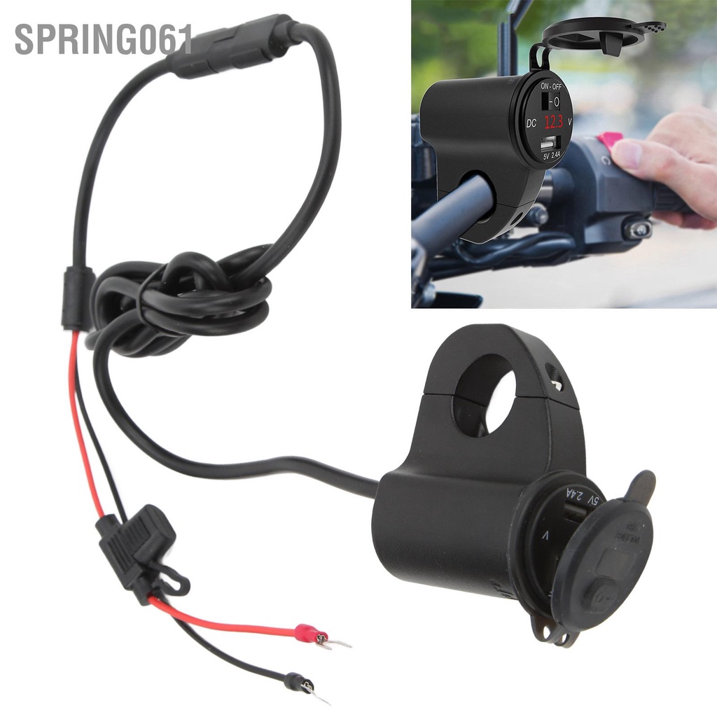 Spring061 Sạc USB Xe Máy Công Tắc Độc Lập 12V Nhanh Màn Hình Hiển Thị Kỹ Thuật Số Điện Áp Chống Nước 2.4A Cho Tính Bảng GPS
