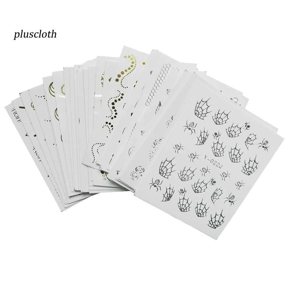 Set 30 Tấm Nhãn Dán Móng Nghệ Thuật Họa Tiết Bướm / Mèo / Nhện Màu Vàng / Bạc