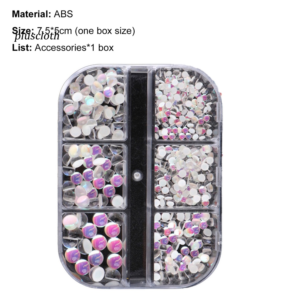 &lt; Pluscloth &gt; Hộp 6 Ngăn Đựng Hạt Tròn Phẳng Nhiều Màu Sắc Trang Trí Móng Nghệ Thuật Cho Nữ