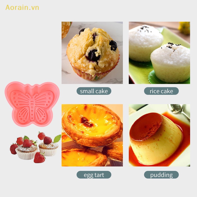 Bộ 4 Khuôn Silicone Làm Bánh Cupcake Hình Bướm Xinh Xắn