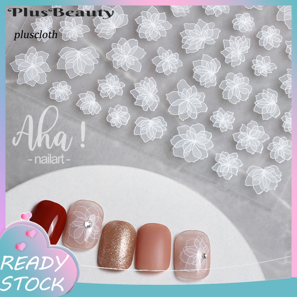 Miếng Dán Trang Trí Móng Tay Hình Hoa Màu Trắng Trong Mờ Dành Cho Nữ