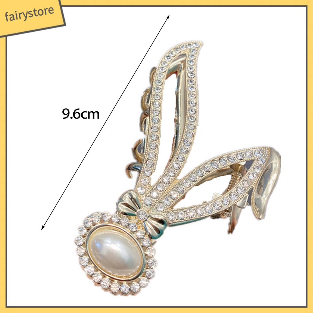 Kẹp Tóc Càng Cua Đính Đá Và Ngọc Trai Giả Hình Tai Thỏ Bằng Thép Không Gỉ