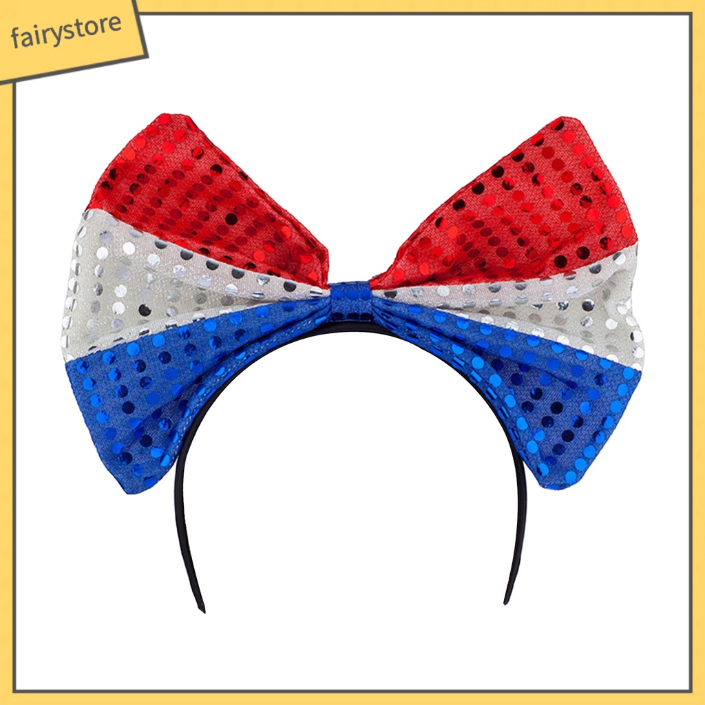 [FRO] Băng Đô Nơ Lớn Đính Kim Sa Phong Cách Mỹ Độc Lập Ngày Lễ