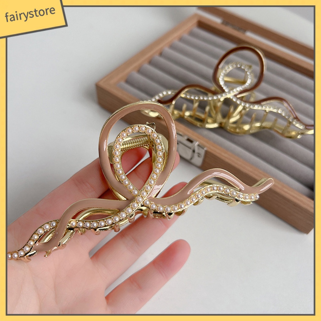 Kẹp Tóc Hình Gợn Sóng Đính Đá / Ngọc Trai Giả Chống Trượt Siêu Bền Thời Trang Cho Nữ