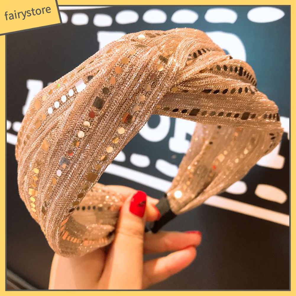 Băng Đô Cài Tóc Bản To Đính Sequin Lấp Lánh Phong Cách Vintage Cho Nữ