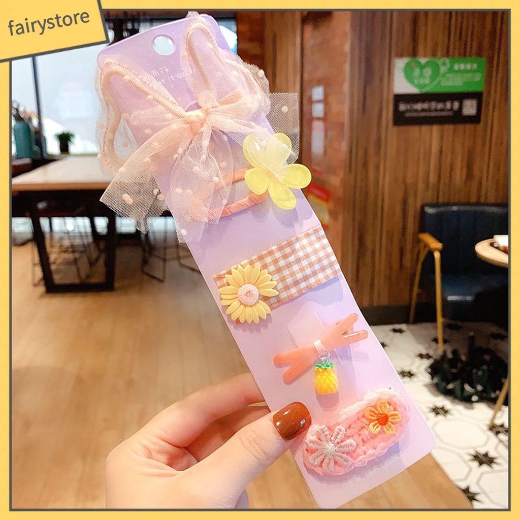 Set 5 Kẹp Tóc Hình Nơ / Hoa Quả Dễ Thương Cho Học Sinh