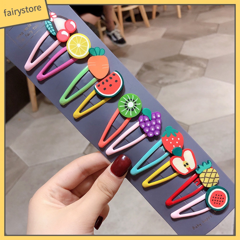 Set 10 Kẹp Tóc Hình Cây Dù / Hoa / Trái Cây Dễ Thương Cho Bé Gái