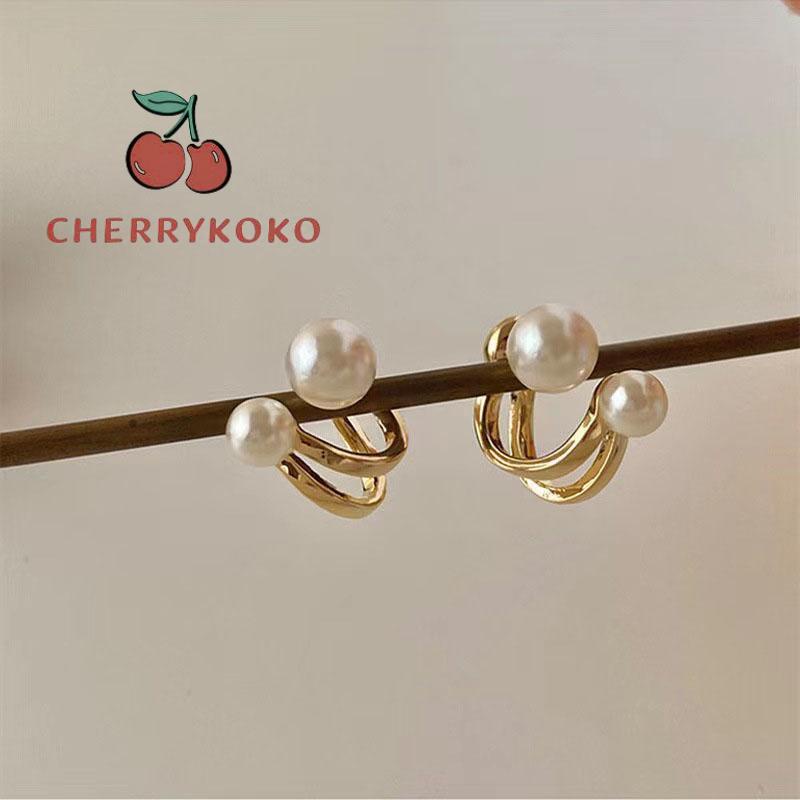 🍒🍒CHERRYKOKO Khuyên tai bạc S925 đính ngọc trai giả phong cách Nhật Hàn thời trang thanh lịch cho nữ