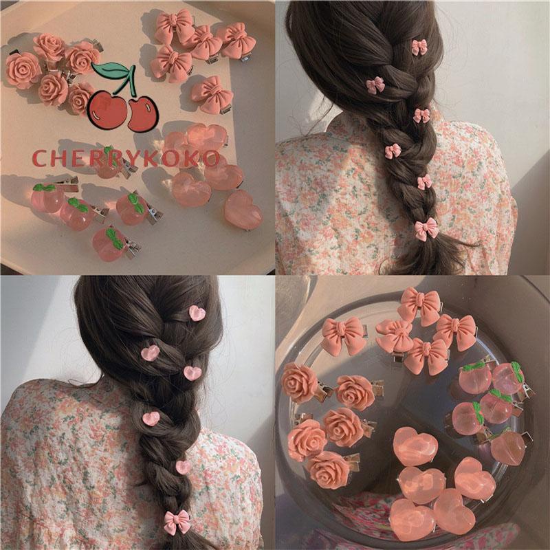 🍒🍒CHERRYKOKO Kẹp tóc Hoa/hình trái tim/quả đào/ nơ/ trái tim thời trang cho nữ