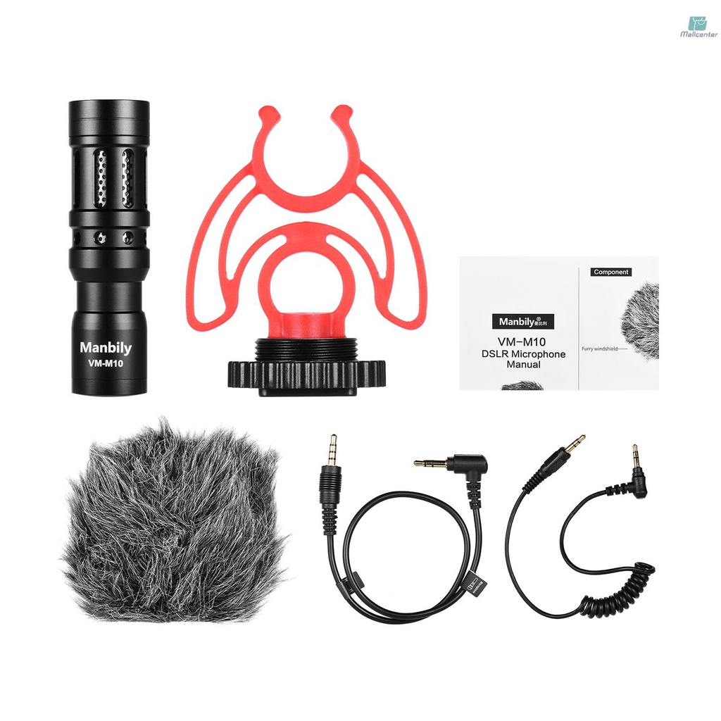 Manbily VM-M10 Mini Recording Microphone Mic 3.5mm Plug-and-Play with Shock Mount Wind Screen for Smartphone DSLR Camera Video Recording Live Broadcast Interview