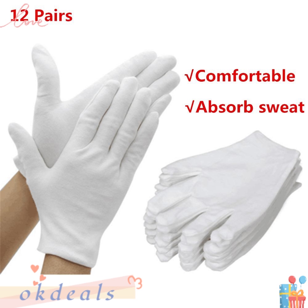 Bộ 12 Đôi Găng Tay Trắng Chống Bụi Dưỡng Ẩm Cho Nam Nữ