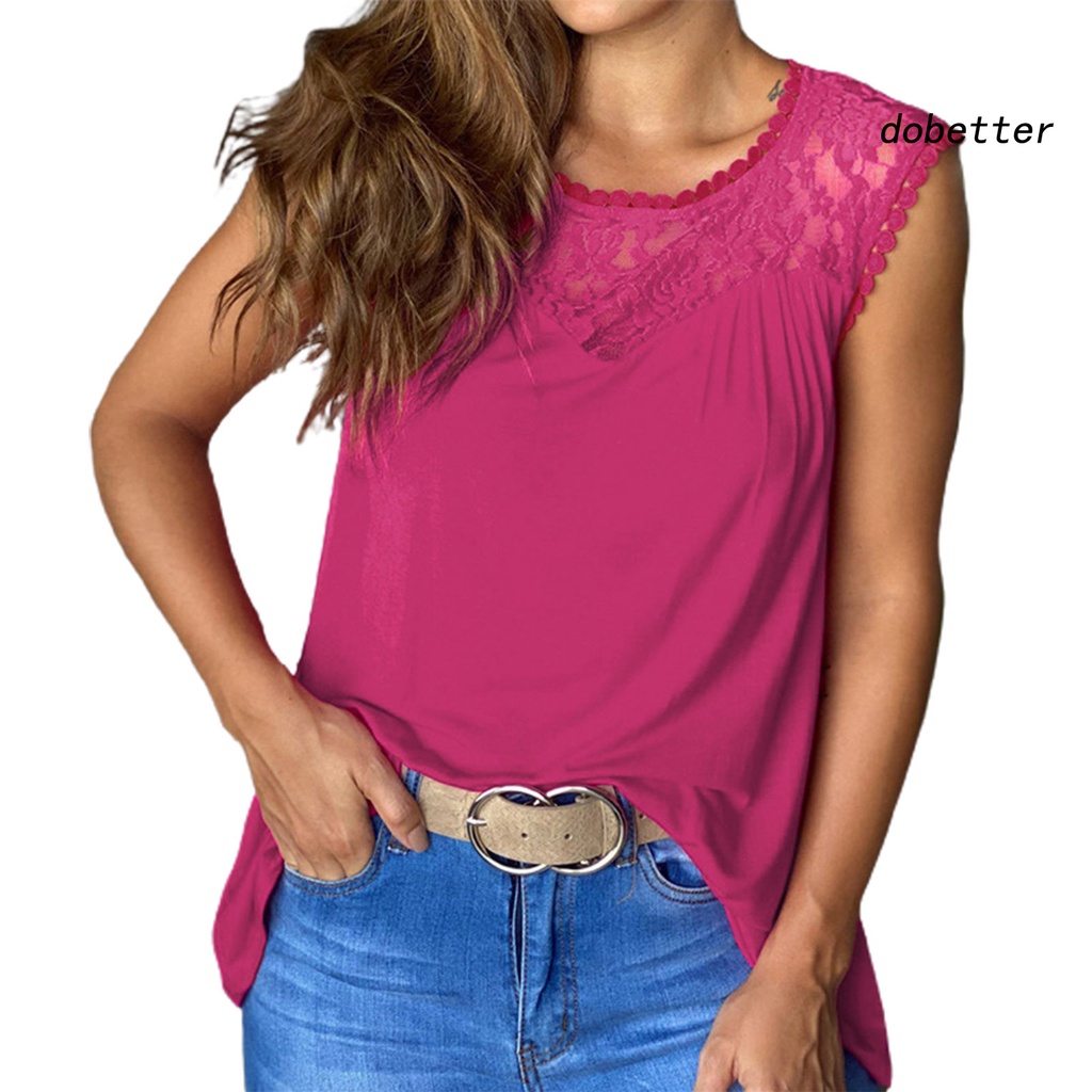 [DO] Áo Sát Nách Phối Ren Rỗng Thêu Hoa Màu Trơn Mặc Hàng Ngày Cho Nữ