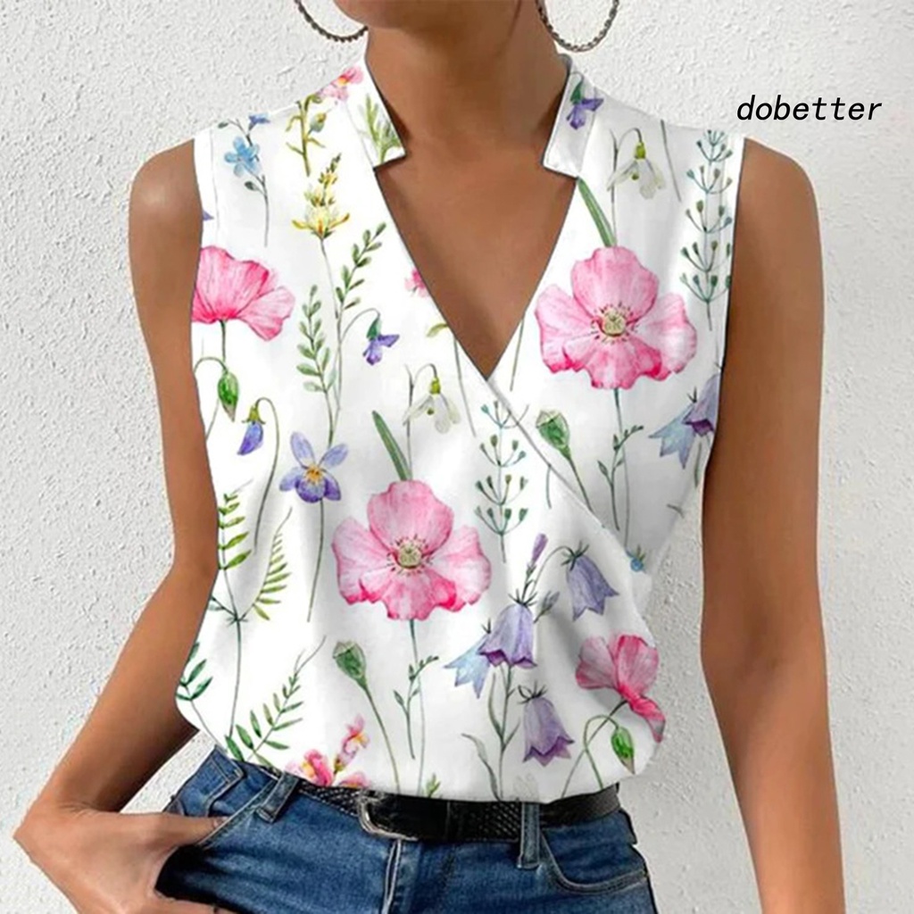 Áo Thun Sát Nách Cổ Chữ V In Họa Tiết Hoa Mềm Mại Thời Trang Mùa Hè Cho Nữ