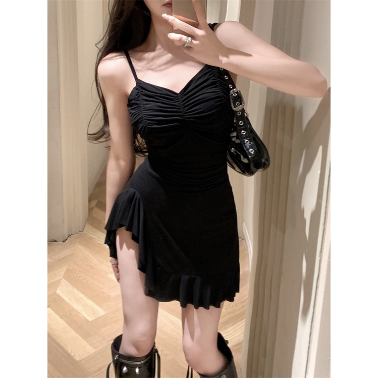 COZOK Đầm Sát Nách Cổ Chữ V Phối Bèo Nhấn Eo Thời Trang Quyến Rũ Cho Nữ