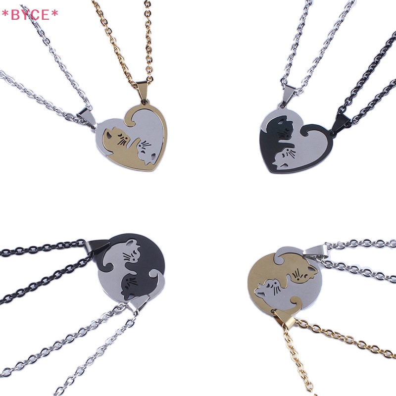 1 Cặp Vòng cổ Mặt Hình Mèo Bằng Thép Không Gỉ Thời Trang Dành Cho Cặp Đôi Mới