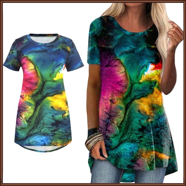 Áo Thun Tay Ngắn Dáng Rộng Họa Tiết Màu Nhuộm Phong Cách Retro Thời Trang Cho Nữ