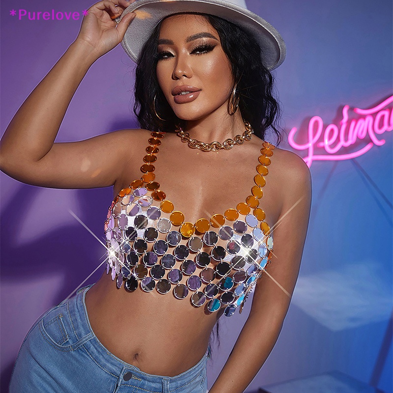 Áo Hai Dây Cổ Chữ V Khoét Sâu Đính Kim Sa Lấp Lánh Gợi Cảm Cho Nữ Mới