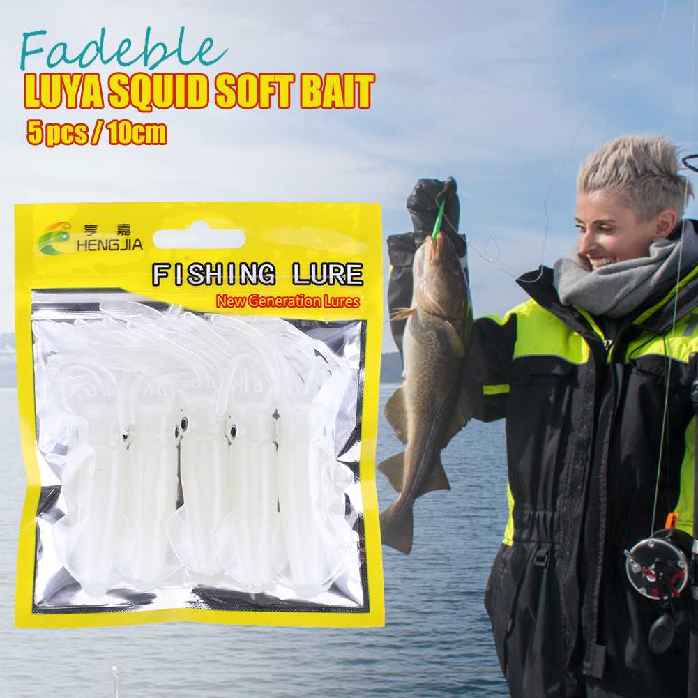 Set 5 Mồi Câu Cá Giả Hình Con Mực Dạ Quang 10cm 8g Mềm Mại