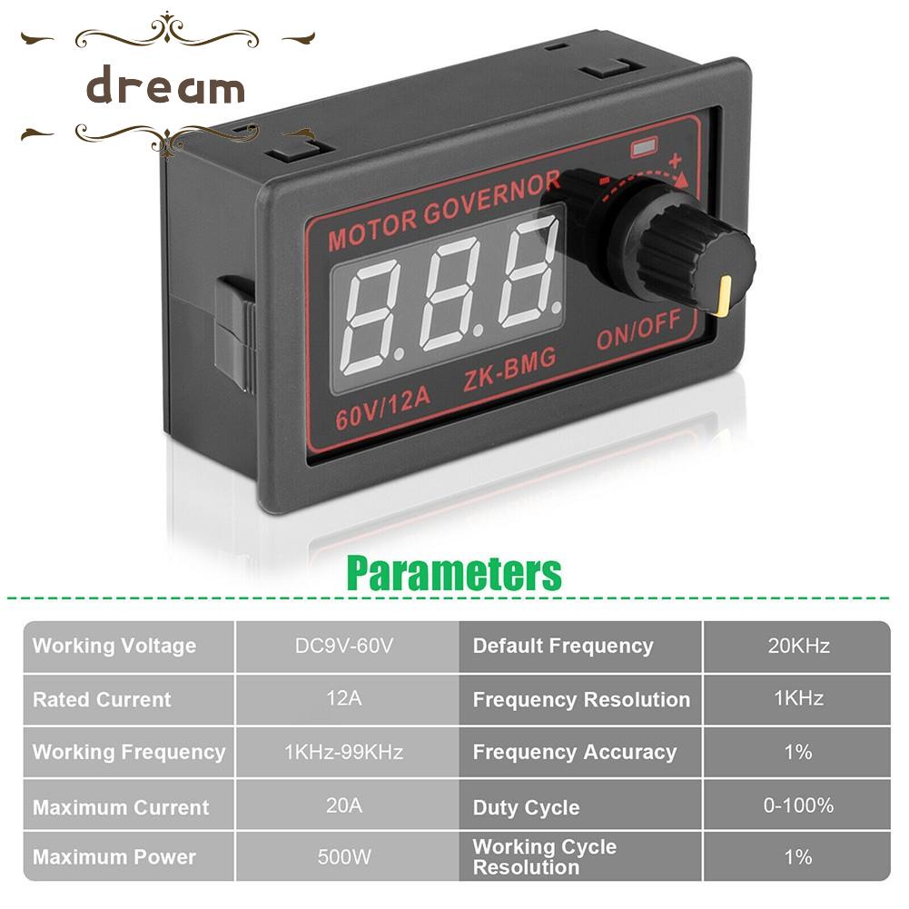 【DREAMLIFE】DC 9-60V 12A Motor PWM Speed Controller 500W Adjustable Speed Regulator Switch