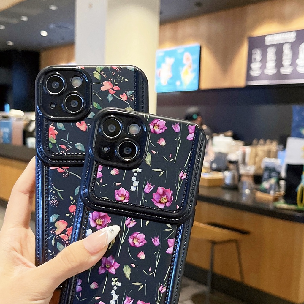 Ốp Điện Thoại TPU Silicon Mềm Chống Sốc In Họa Tiết Hoa Kèm Ngăn Đựng Thẻ Dành Cho iPhone 14 13 12 11 PRO MAX