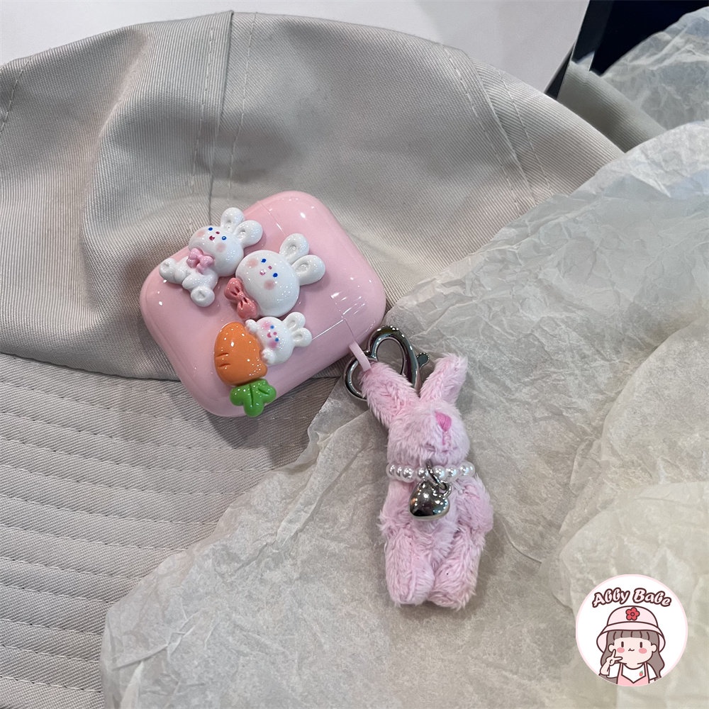 Vỏ Bảo Vệ Hộp Sạc Tai nghe không dây Airpods 1 / 2 / pro Bằng TPU Mềm Trong Suốt Hình Thỏ Hồng Dễ Thương