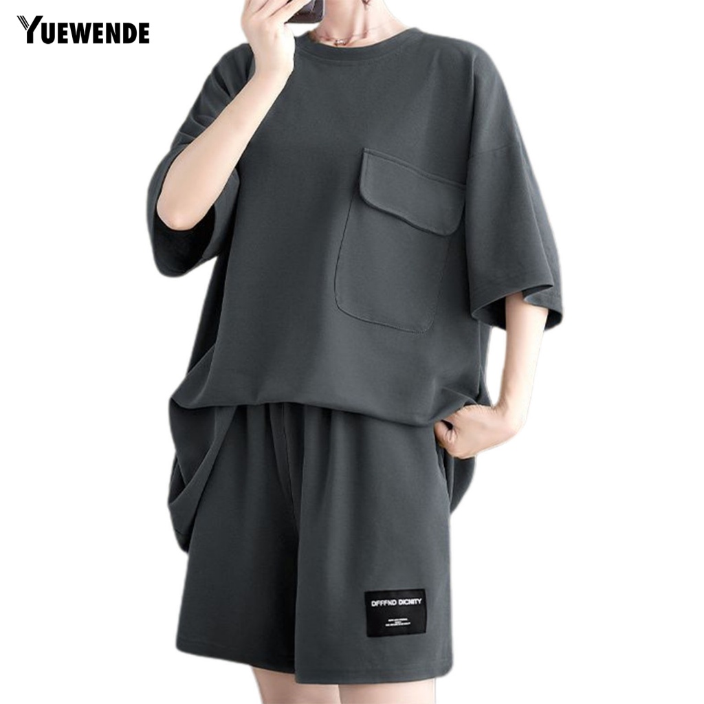 Set 2 Món Áo Thun Cổ Tròn Phối Quần Short Thời Trang Cá Tính Cho Nữ