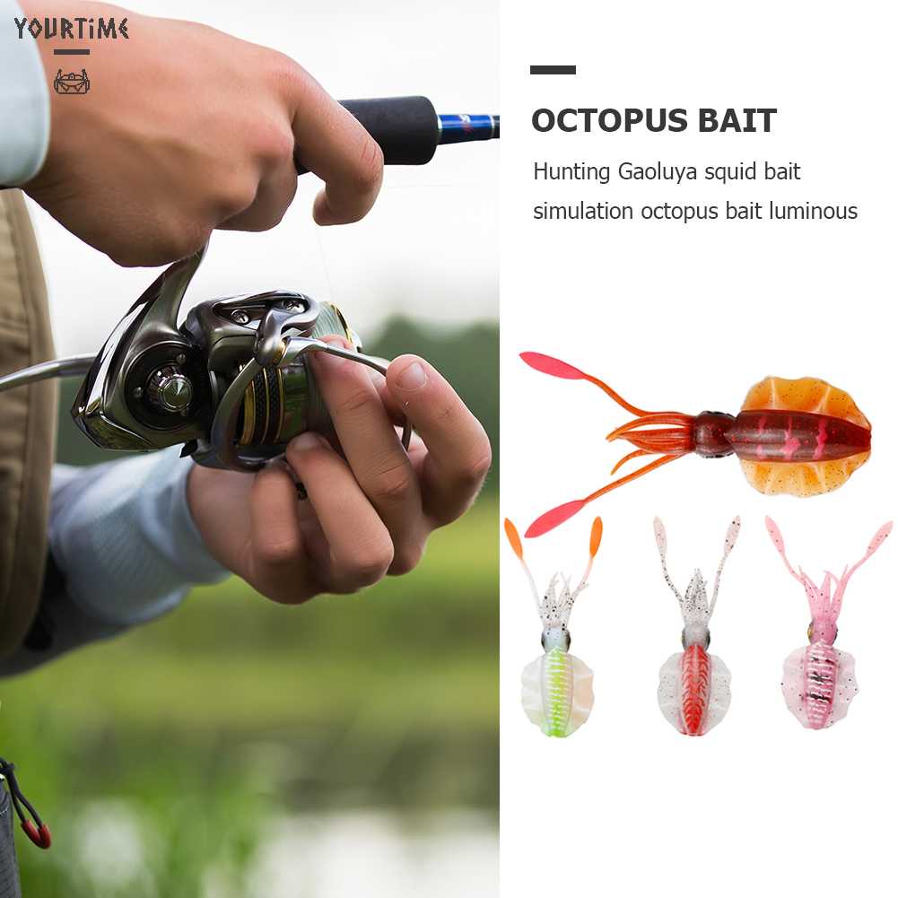 Mồi Câu Cá Giả Hình Bạch Tuộc 3D Phát Sáng 15cm Mềm