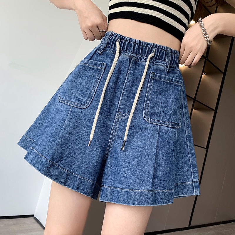 Quần Short denim Giả Váy Dáng Chữ A Ống Rộng Lưng Cao Thời Trang Mùa Hè 2023 Cho Nữ