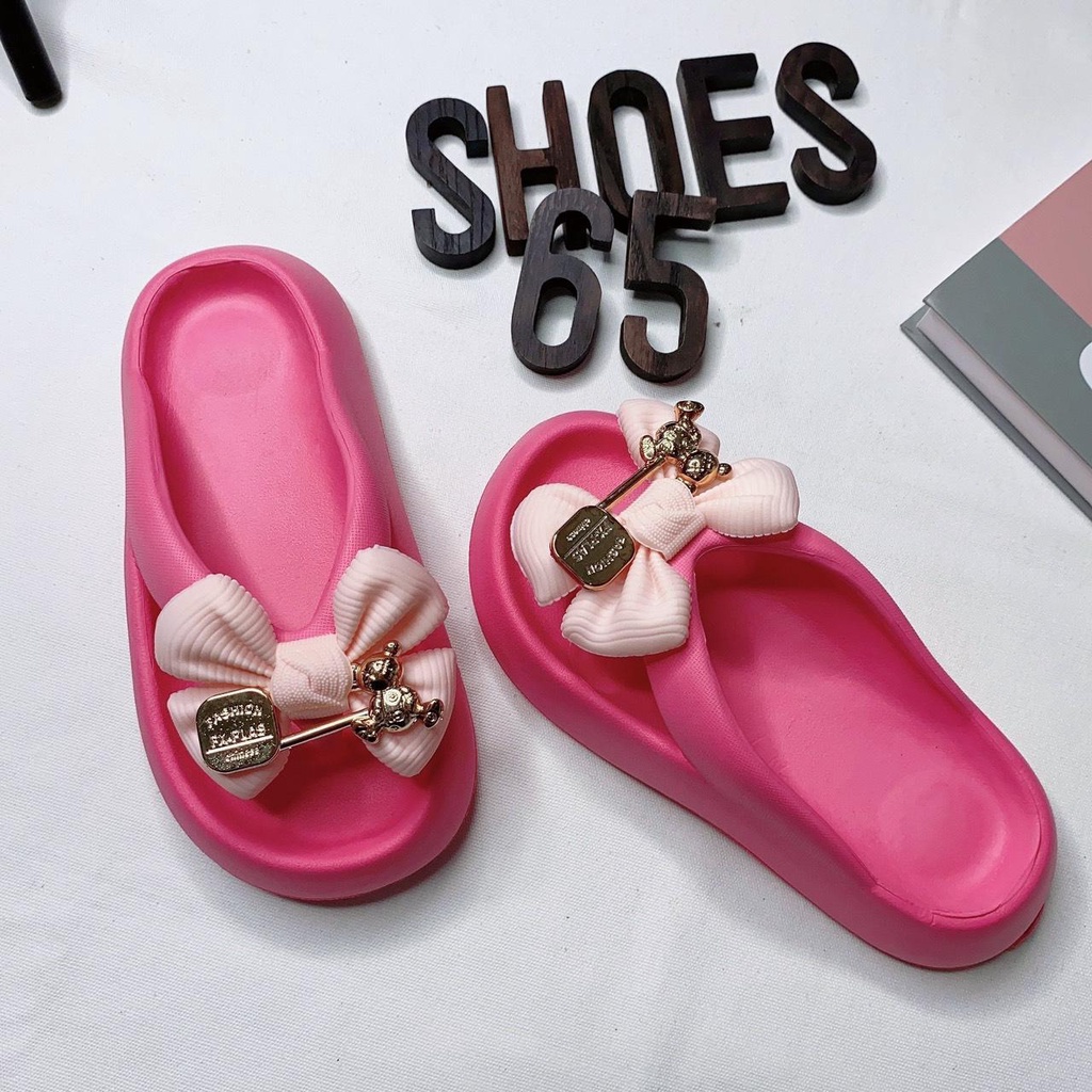 JY226-A4 NƠ GẤU- Dép nhựa nhẹ eva xỏ ngón xinh xắn, phong cách thời trang mùa hè nữ tính