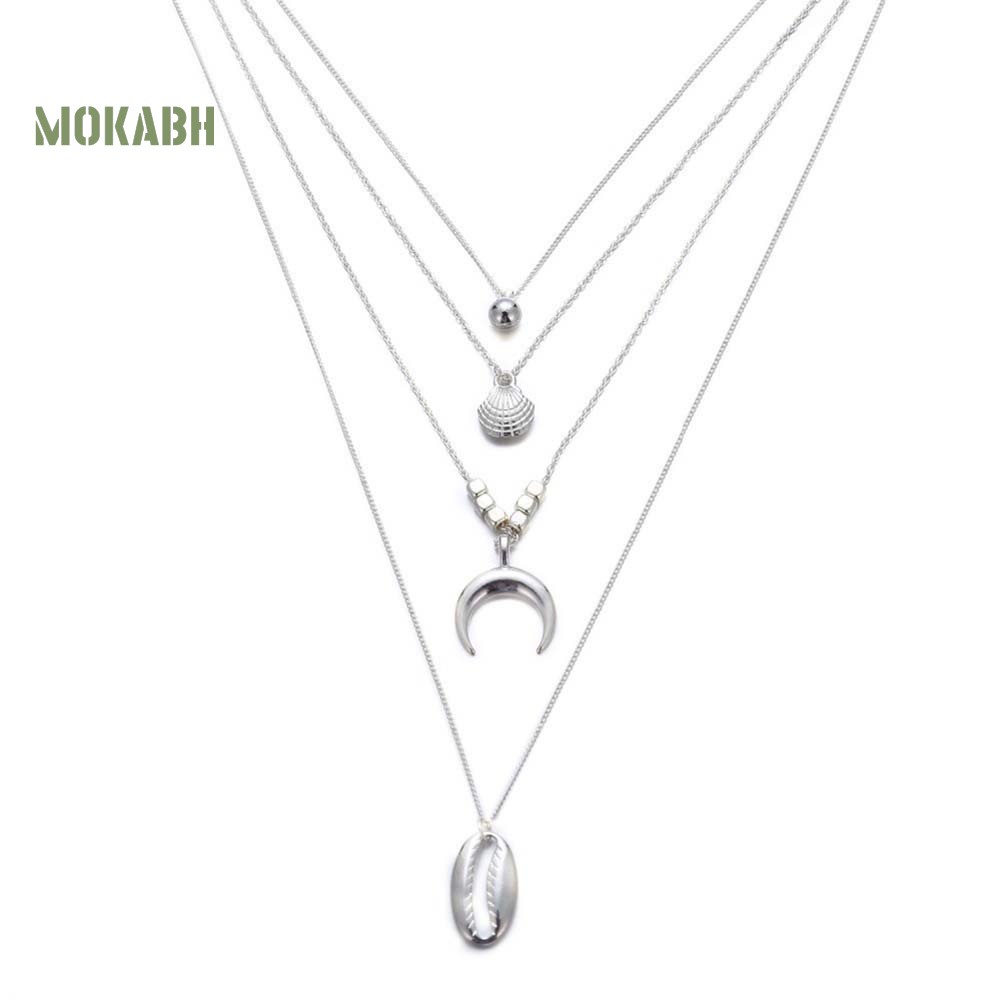[Mok Abh] Vòng cổ Nhiều Lớp Với Mặt Dây Hình Vỏ Sò Và Mặt Trăng Phong Cách Boho