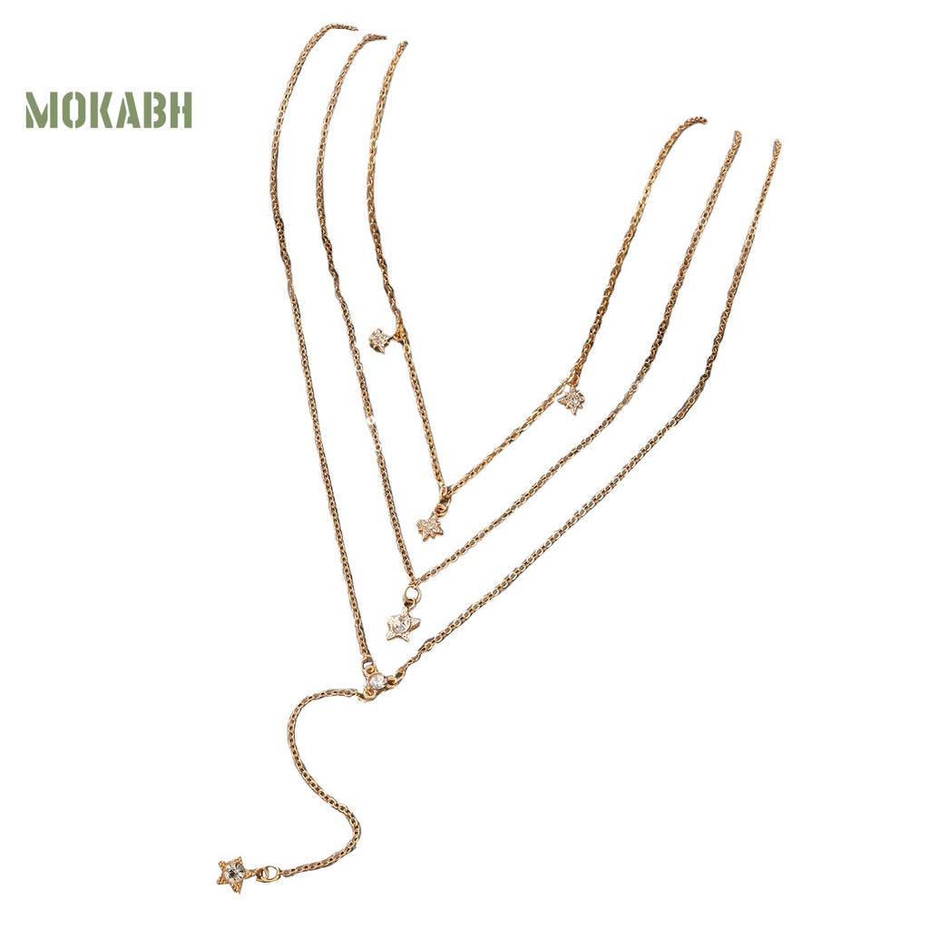 [Mok Abh] Vòng Cổ Choker Nhiều Lớp Họa Tiết Hình Ngôi Sao Năm Cánh Có Đính Đá Giả Kim Cương