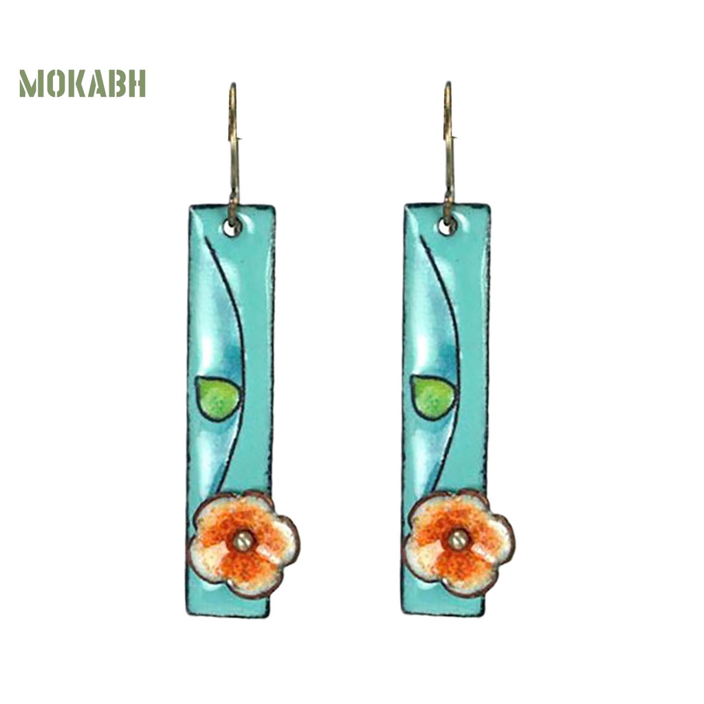 1 Đôi Bông Tai Hình Chữ Nhật Họa Tiết Hoa Màu Xanh Theo Phong Cách Bohemian