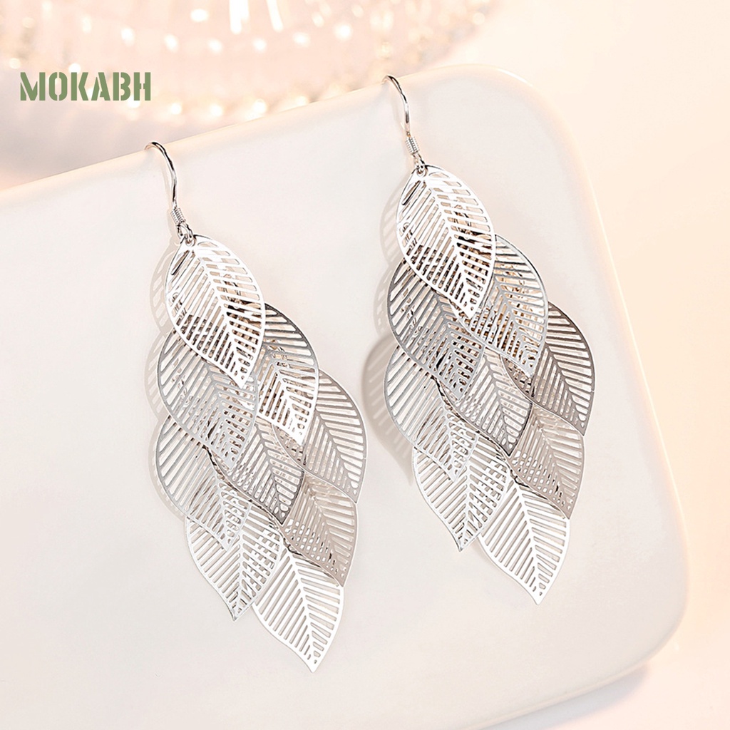1 Đôi Bông Tai Hình Chiếc Lá Bằng Bạc Phong Cách Bohemian Thời Trang
