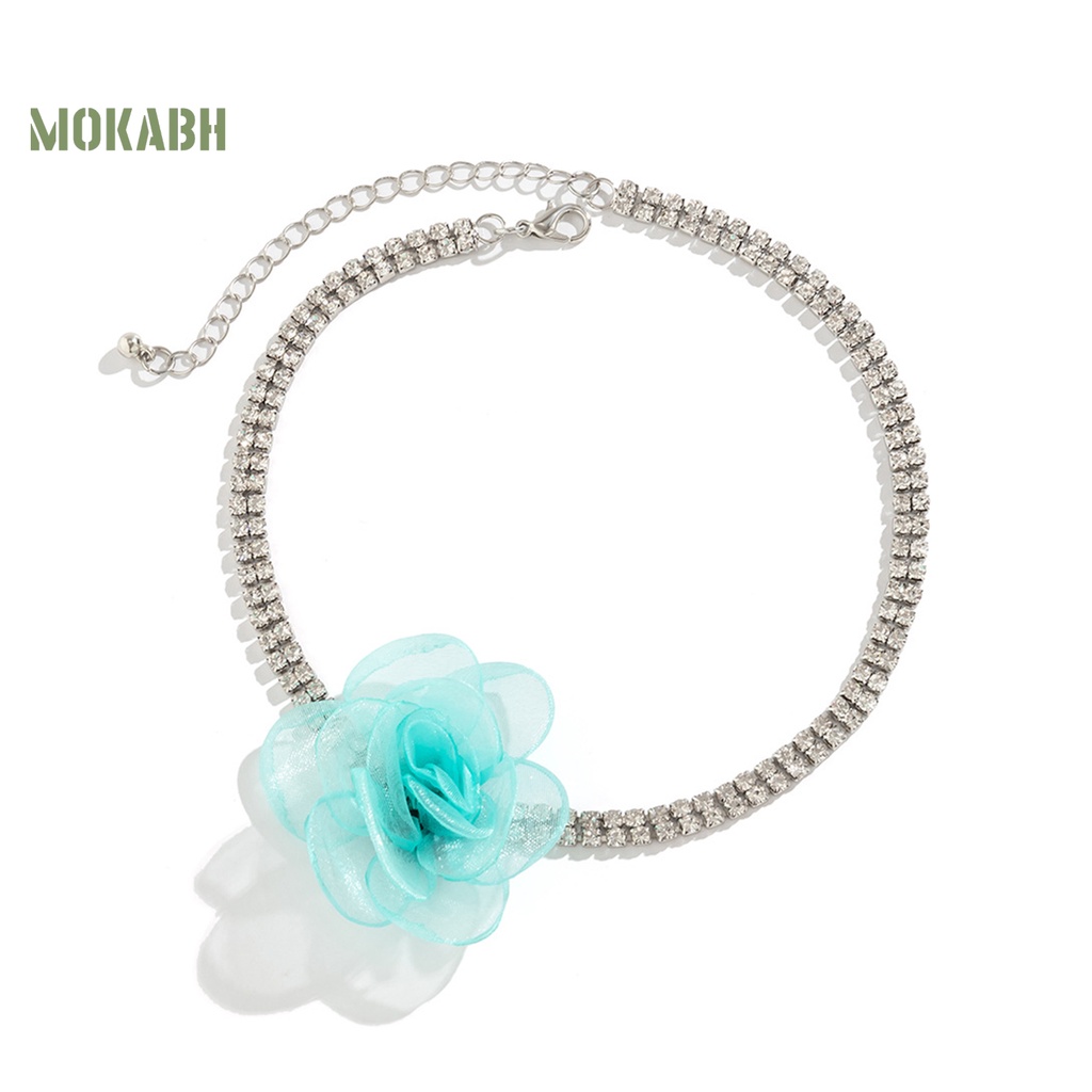 Vòng Cổ Choker Nối Dài Đính Đá Hình Hoa Hồng Lấp Lánh Có Thể Điều Chỉnh Cho Nữ