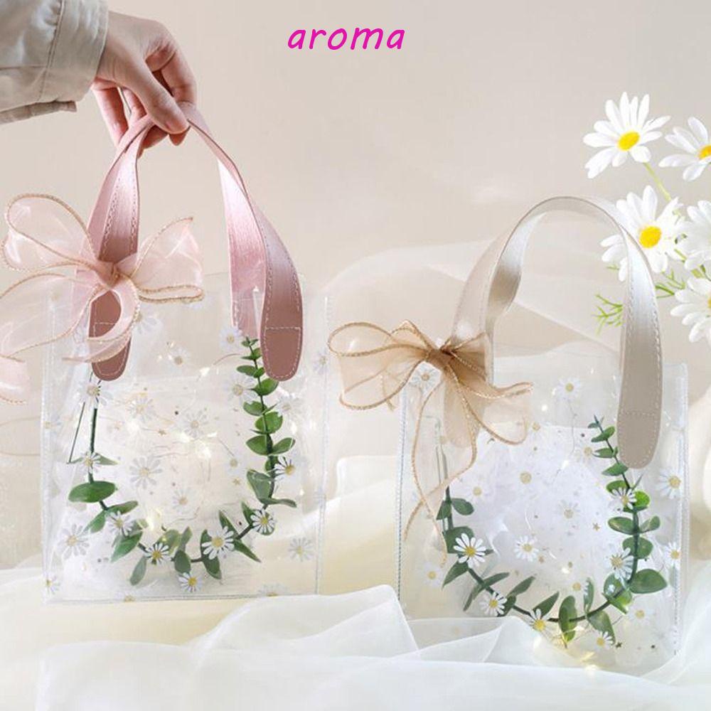 Túi Đựng Son Môi / Đồ Trang Điểm Bằng PVC Trong Suốt Sức Chứa Lớn In Họa Tiết Hoa Cúc Xinh Xắn Tiện Dụng Mang Theo Du Lịch