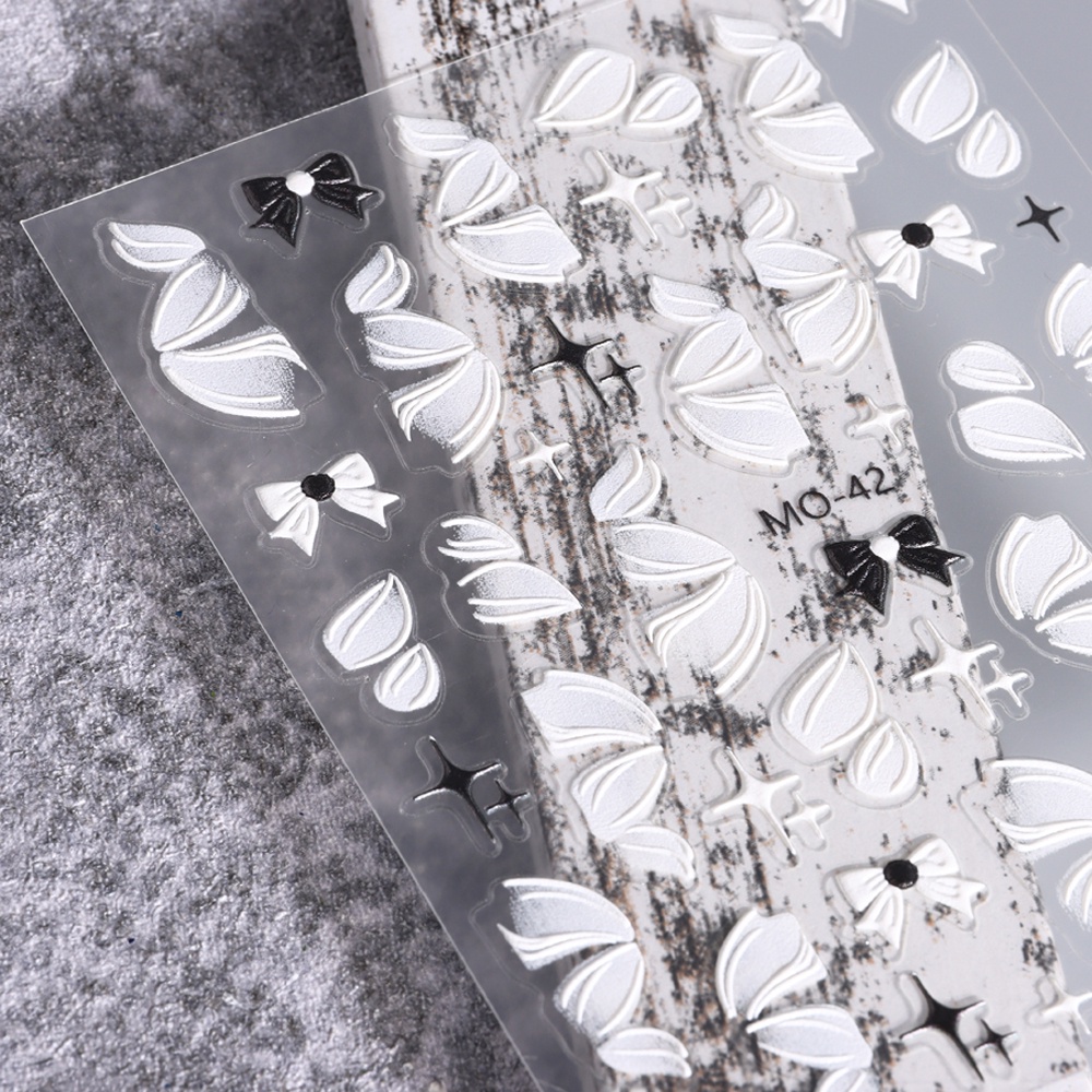Miếng Dán Trang Trí Móng Tay Nghệ Thuật Họa Tiết Ruy Băng Trắng 5D Bằng Acrylic