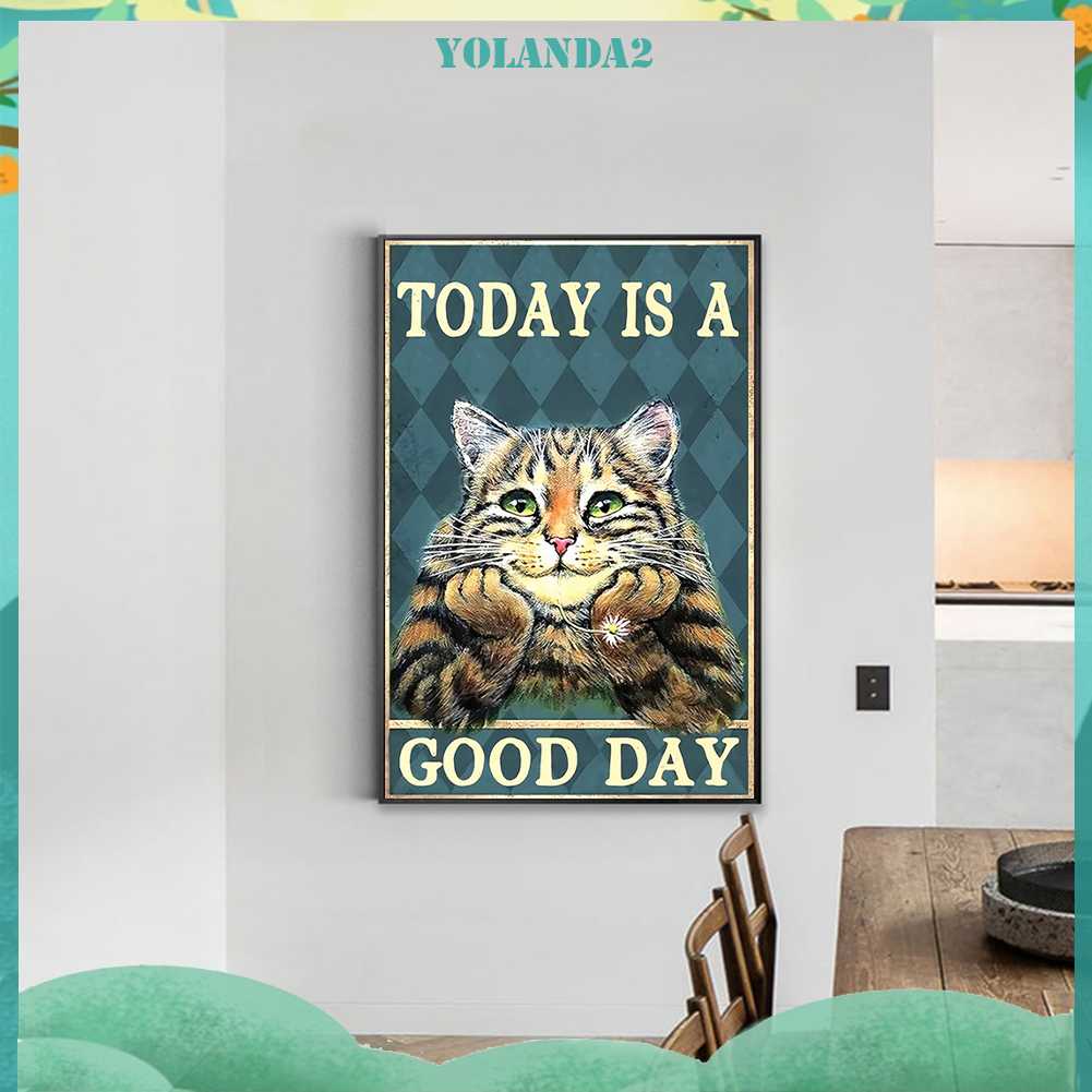 Tranh Đính Đá Kim Cương Toàn Bộ 5D DIY Hình Vẽ Mèo Và Chữ Trang Trí Nhà Cửa