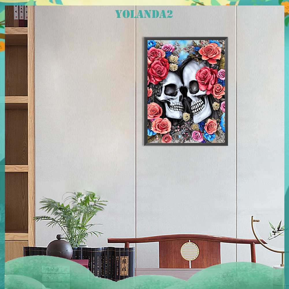 Tranh Đính Đá Kim Cương Toàn Bộ 5D DIY Hình Đầu Lâu Hoa Hồng